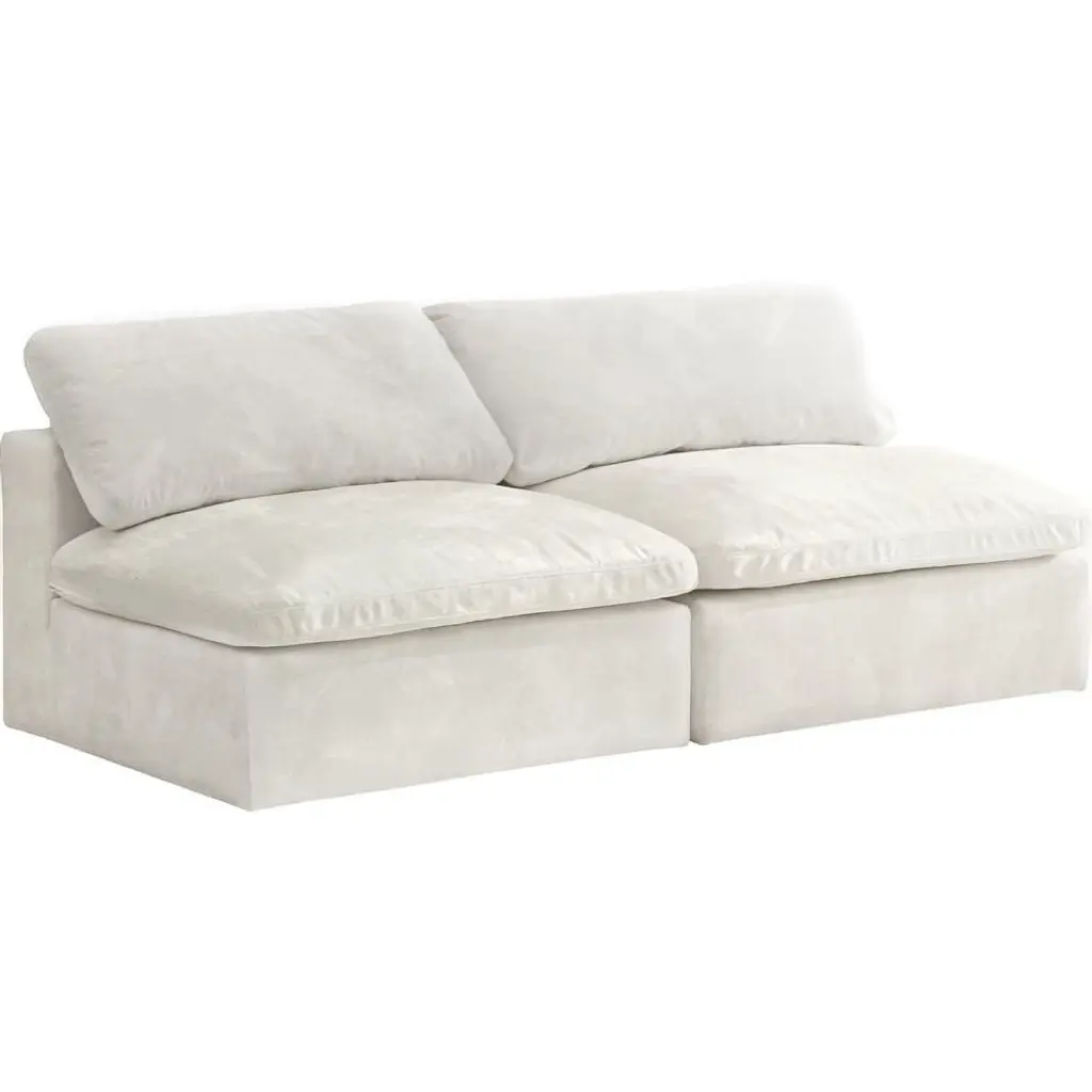 Meridian Furniture Cozy Cream Velvet Modular Armless Loveseat - Luxe Sectional Piece