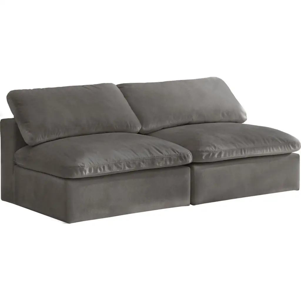 Meridian Furniture Cozy Gray Velvet Modular 2 Piece Armless Loveseat - Modern Sectional Sofa