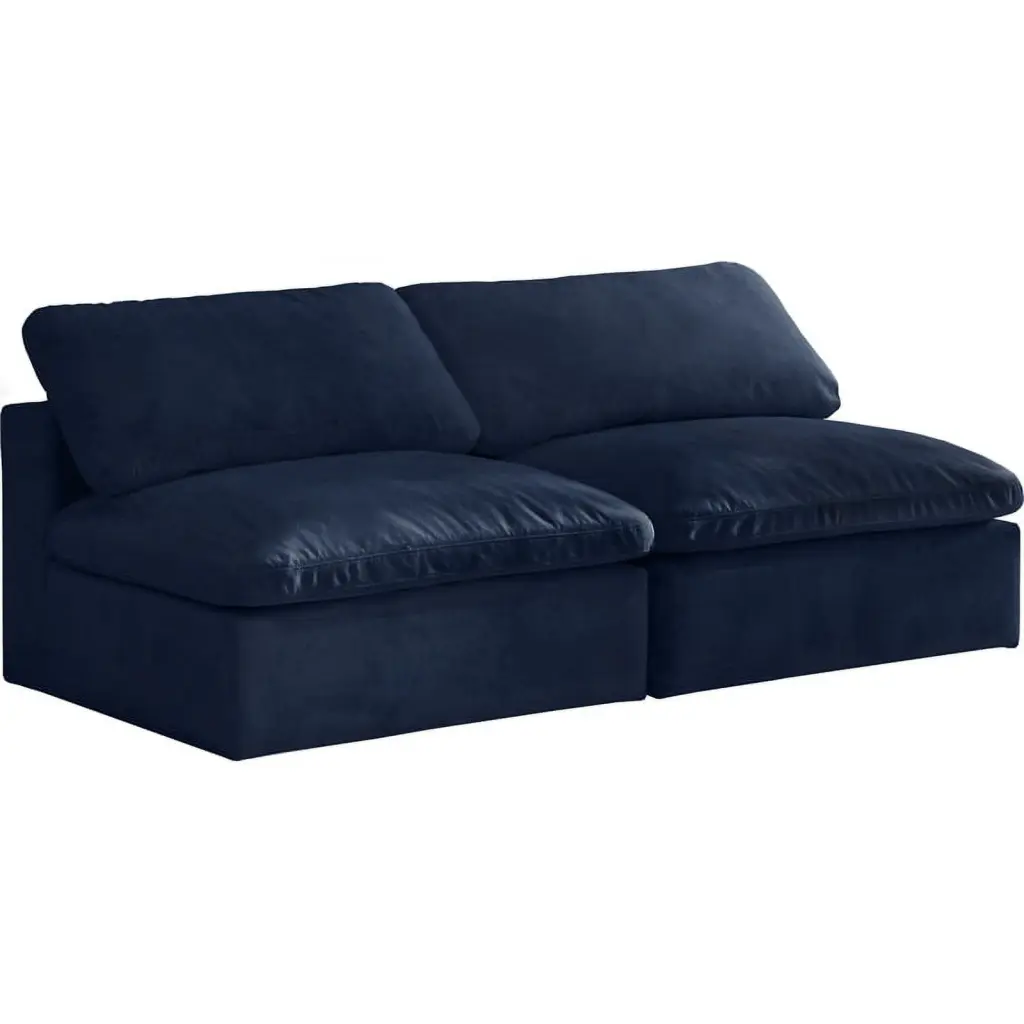 Meridian Furniture Cozy Navy Velvet Modular 2 Piece Armless Loveseat - Contemporary Sectional