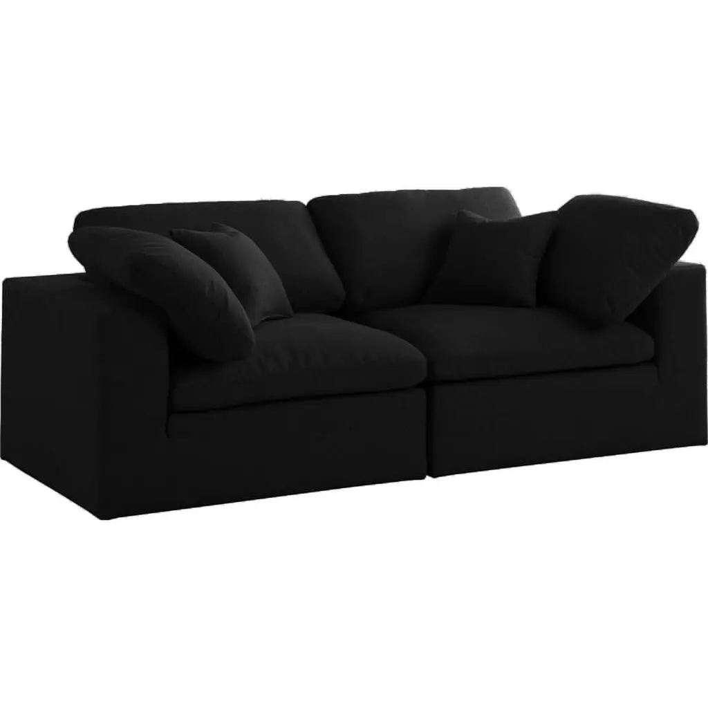 Meridian Furniture Serene Black Linen Fabric Modular 2 Piece Loveseat
