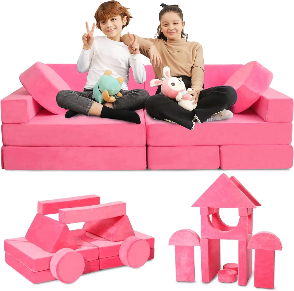Contour Comfort 14 PC Modular Kids Play Couch Set Convertible Sofa Soft Foam Cushions Blue