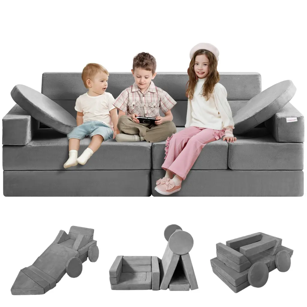 SKYSHALO 15pcs Fold Out Kids Sofa Play Couch Modular Dutch Velvet High Density Sponge