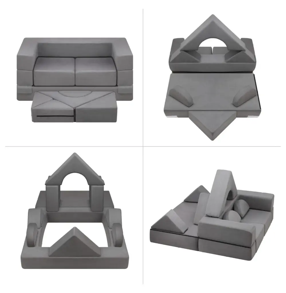 Superwum 9pcs Modular Kids Sofa Toddler Baby Playroom Bedroom Floor Sofa Foam Playset Gray