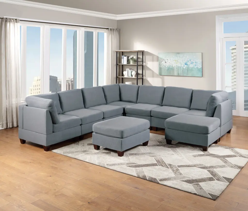 CoSoTower Modular Sectional 9Pc Set Grey Linen Like Fabric 3X Corner Wedge 4X Armless Chairs 2X Ottomans