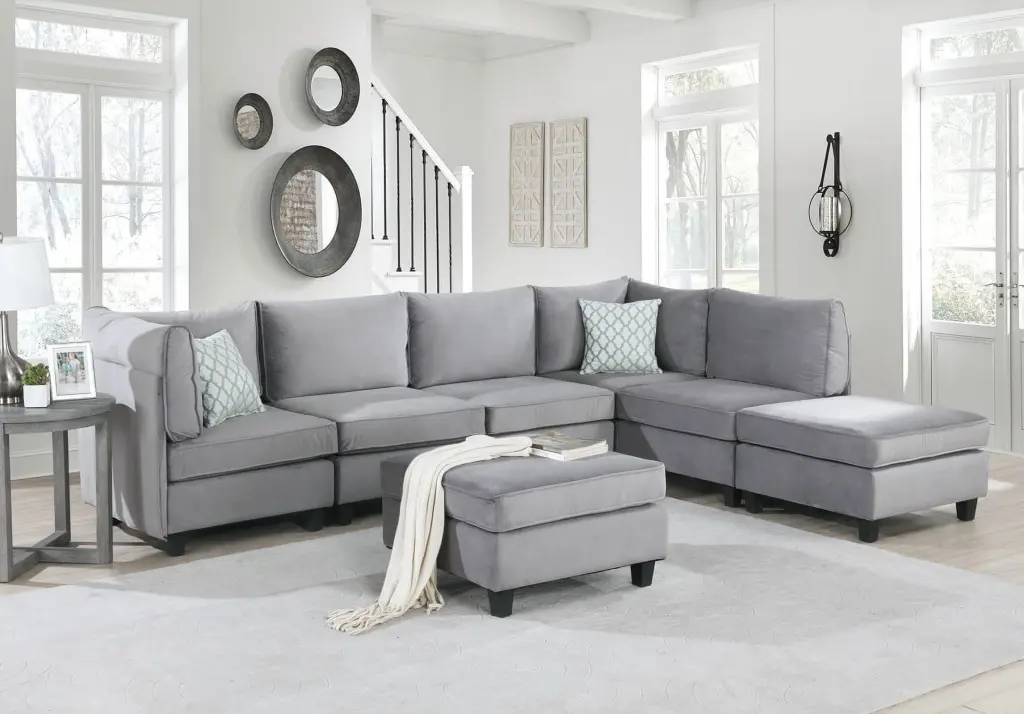 Zelmira 120 Gray Velvet 7Pc Modular Sectional Sofa Ghislaine