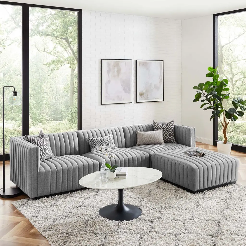 Modway Conjure Channel Tufted 4-Piece Sectional Sofa Black Light Gray