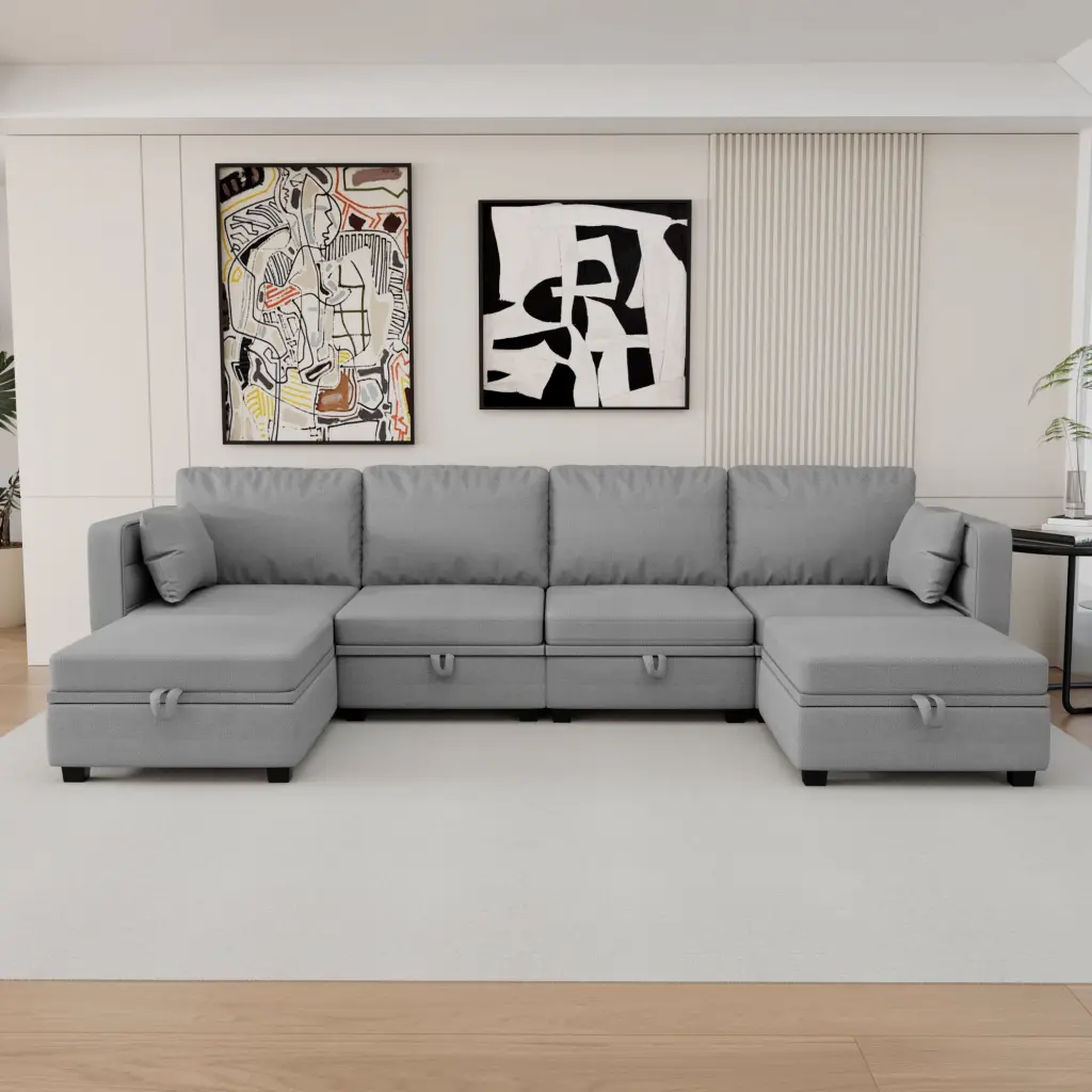 Modular Sectional Sofa U-Shaped Reversible Chaise and Storage Seats Jamini