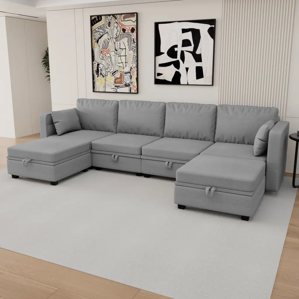 We Win Modular Sectional Sofa U-Shaped Reversible Chaise and Storage Seats OMCCHK