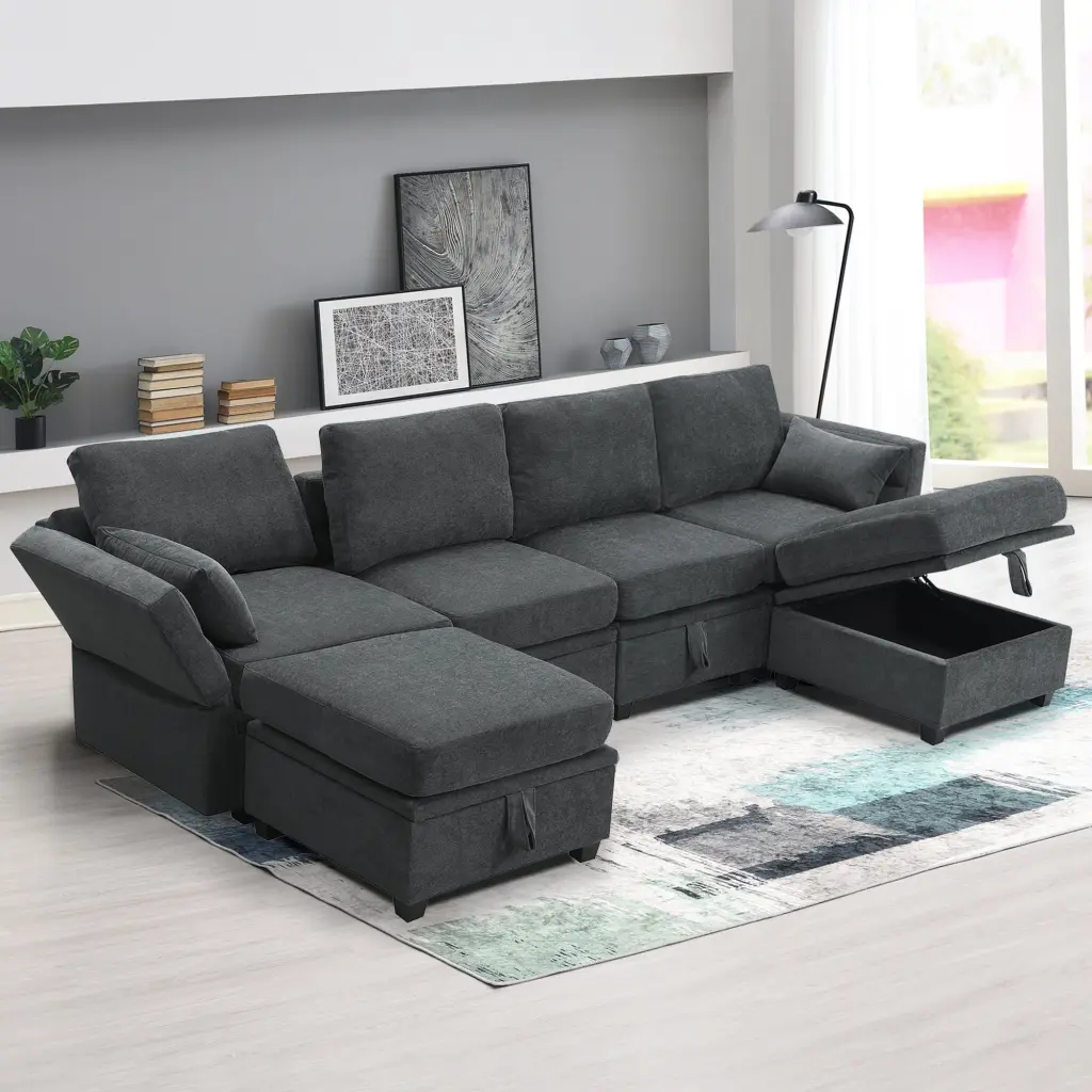 109x54.7 Chenille Modular Sectional Sofa U Shaped Couch Adjustable Armrests and Backrests ANTFURN