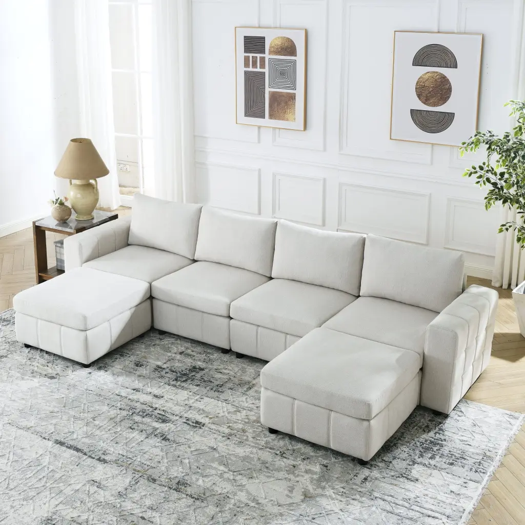 Upholstered Modular U-Shaped Sectional Sofa Sets Living Room 4-Seater 2 Ottoman ANTFURN