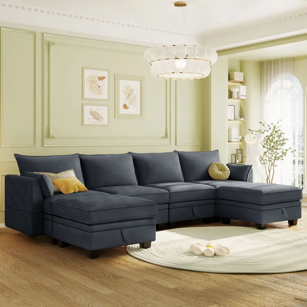U_Style Modern Large U-Shape Modular Sectional Sofa Reversible Chaise and Storage Seat ANTFURN