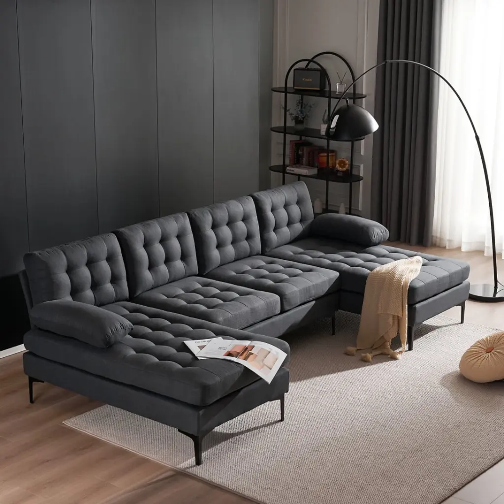110 Large Modular Sectional Sofa Modern Luxury U-Shaped Sofa Couch Black Metal Legs ARCTICSCORPION