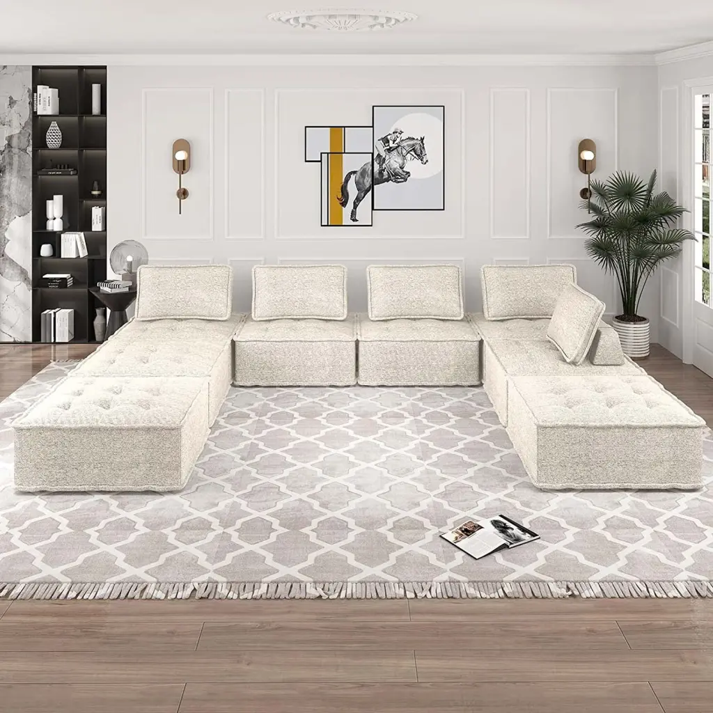 BALUS Modular Sectional Sofa Couch 8 Seater Cozy Portable Armless Floor Sofa Bed Beige
