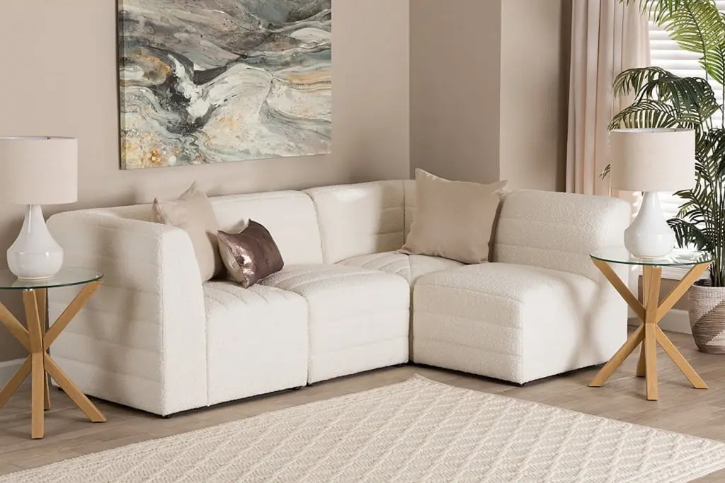 Baxton Studio Maya Modern 4-Piece Modular Sectional Sofa White Boucle Fabric