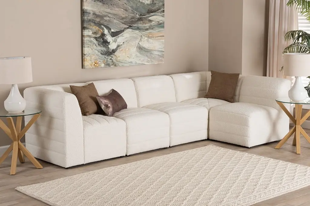 Baxton Studio Maya Modern 5-Piece Modular Sectional Sofa White Boucle Fabric