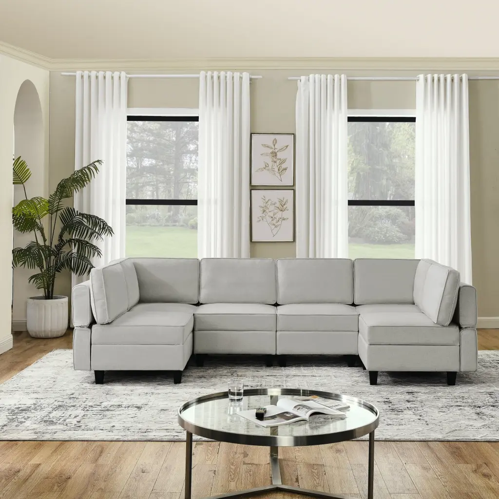 110.2x78.7 Linen Modular Sectional Sofa - U Shaped Reversible Sofa Bed Adjustable Armrests and Backrests Bed Bath & Beyond