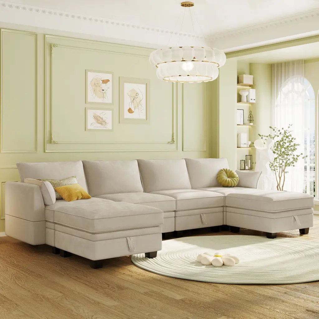 Livingroom Modular U-Shaped Sectional Sofa - Convertible Reversible Sofa Bed Ottomans and Storage Bed Bath & Beyond