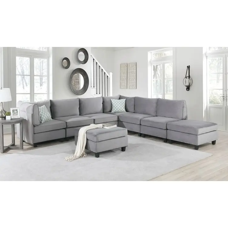 Zelmira Gray Velvet Fabric 8Pc Modular Sectional Sofa Corner Couch Bed Bath & Beyond
