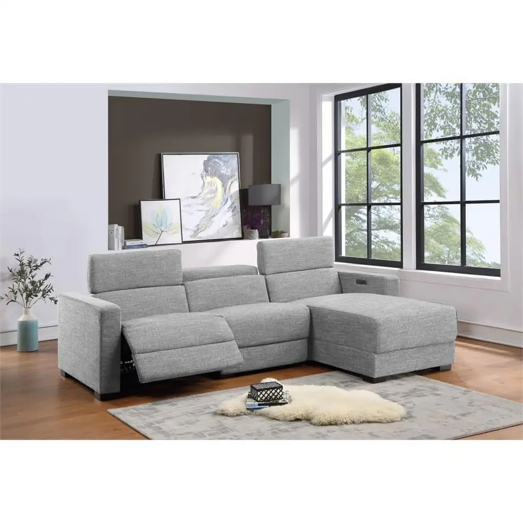 Miekor Furniture Ash Grey Chenille Fabric Modular Sectional 6pc Set - U-Shape Design, Tufted Back Bowery Hill