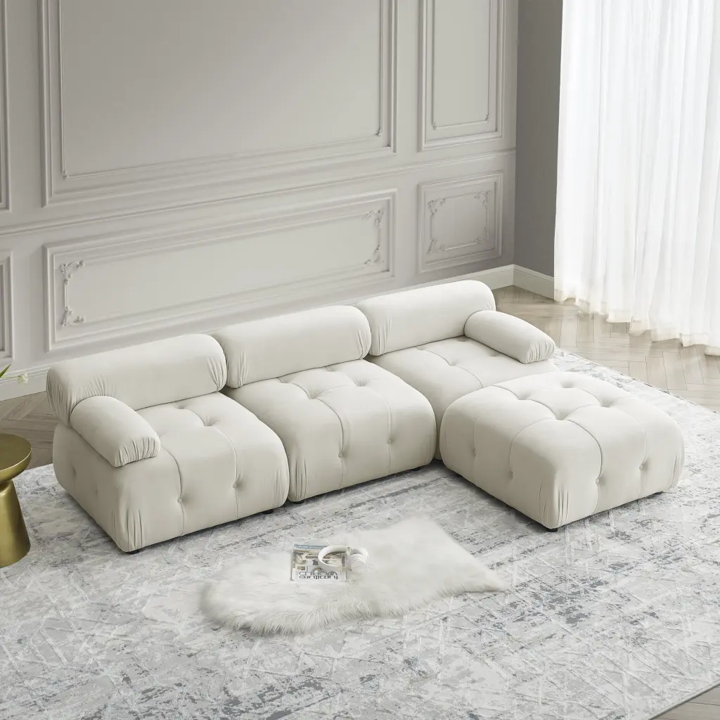 CoSoTower Modular Sectional Sofa Button Tufted L Shaped Couch Reversible Ottoman Beige Velvet DIY Combination