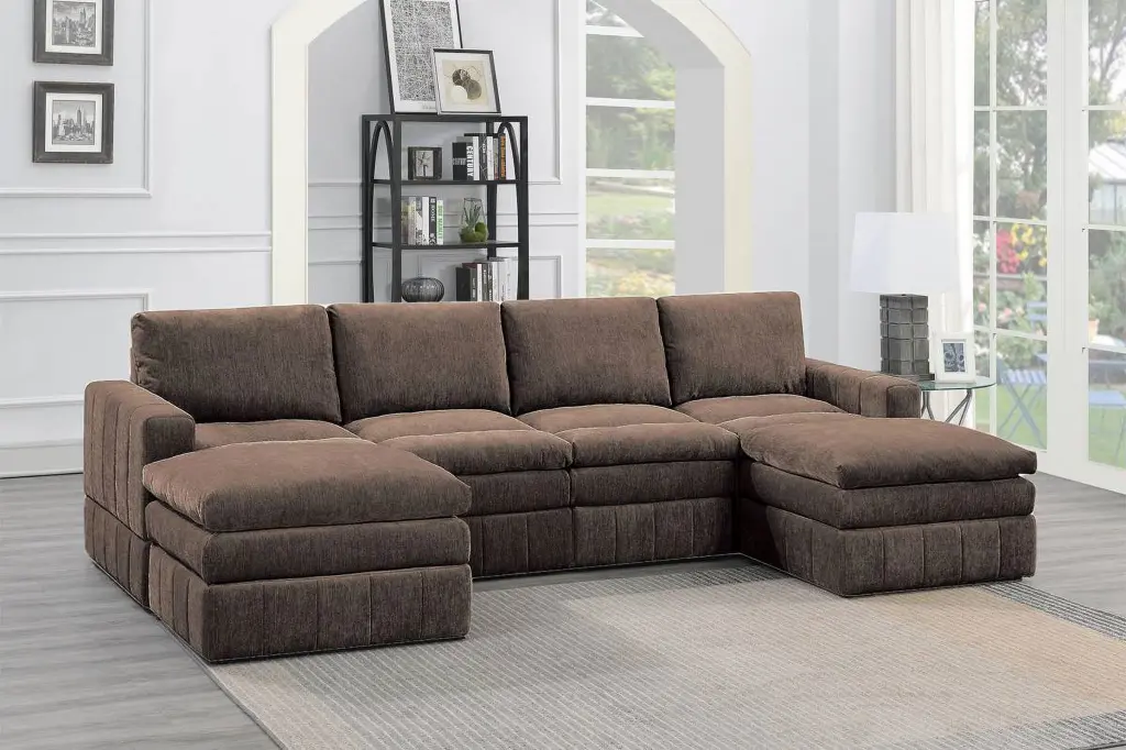 DeeHome Contemporary 6pc Modular Sectional Set 2 Arm Chairs 2 Armless Chairs and 2 Ottomans Mink Morgan Fabric