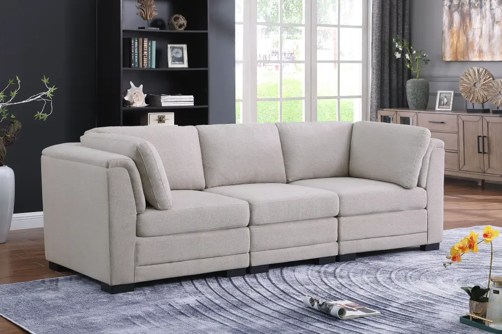 DeeHome Kristin 3-Seater Modular Sofa Light Gray Linen Fabric