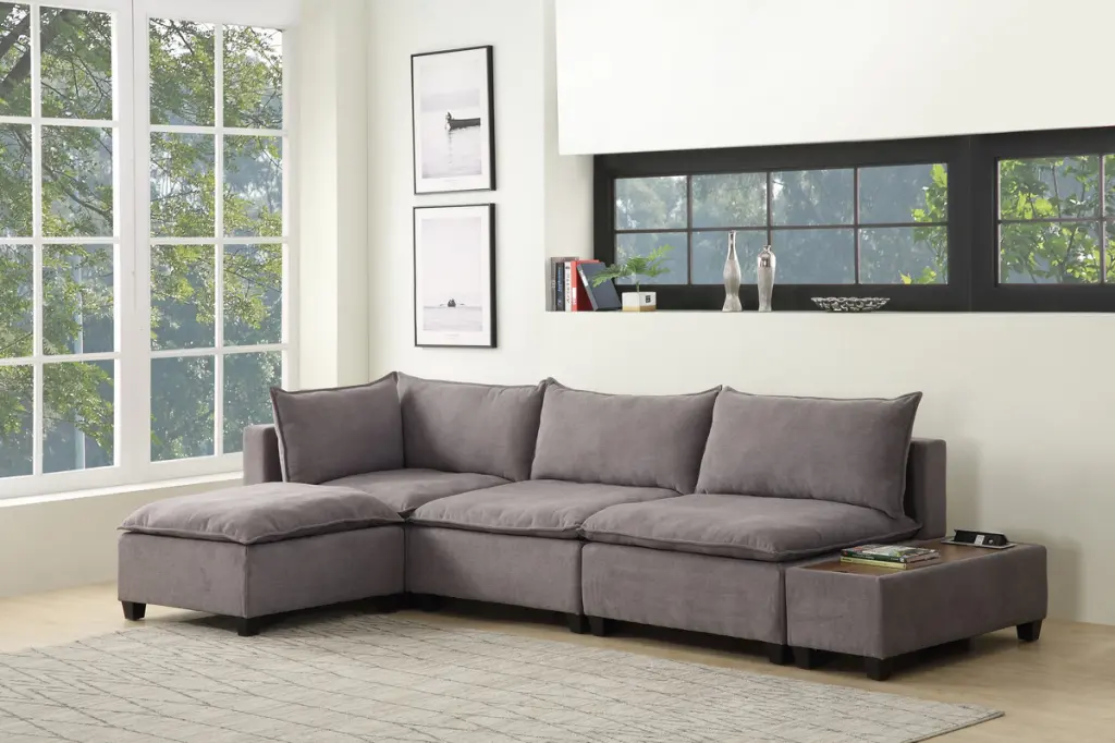 DeeHome Madison 131.5 Light Gray Fabric 5 Piece Modular Sectional Sofa USB Storage Console Table