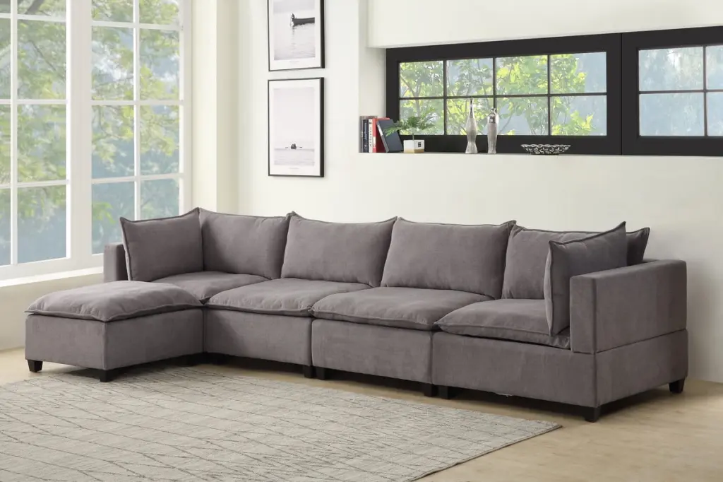 DeeHome Madison 157 Light Gray Fabric 5 Piece Modular Sectional Sofa Chaise