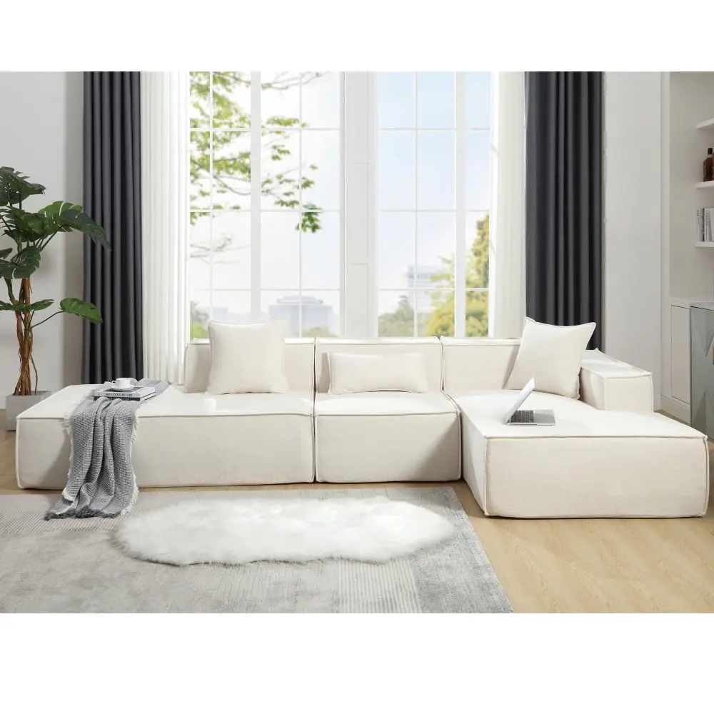 DeeHome Modular Combination Living Room Sofa Set Modern Minimalist L-Shaped Italian Tofu Block Sofa Beige