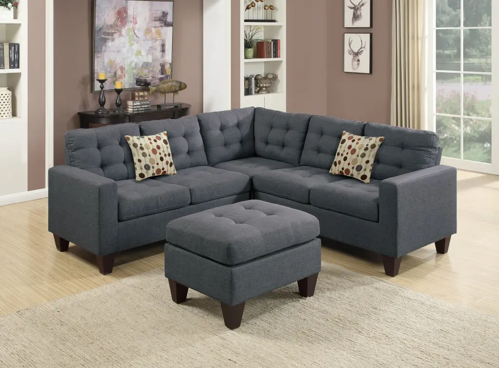 DeeHome Modular Sectional Ottoman Blue Grey Polyfiber 4pcs Sectional Sofa LAF and RAF Loveseat Corner Wedge
