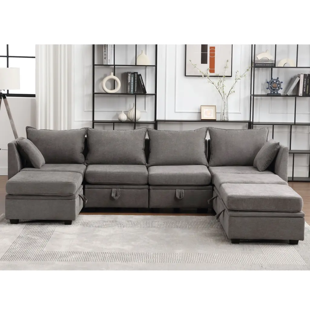 DeeHome Modular Sectional Sofa - Convertible U Shaped 7-Seater Sleeper Sofa Storage Grey