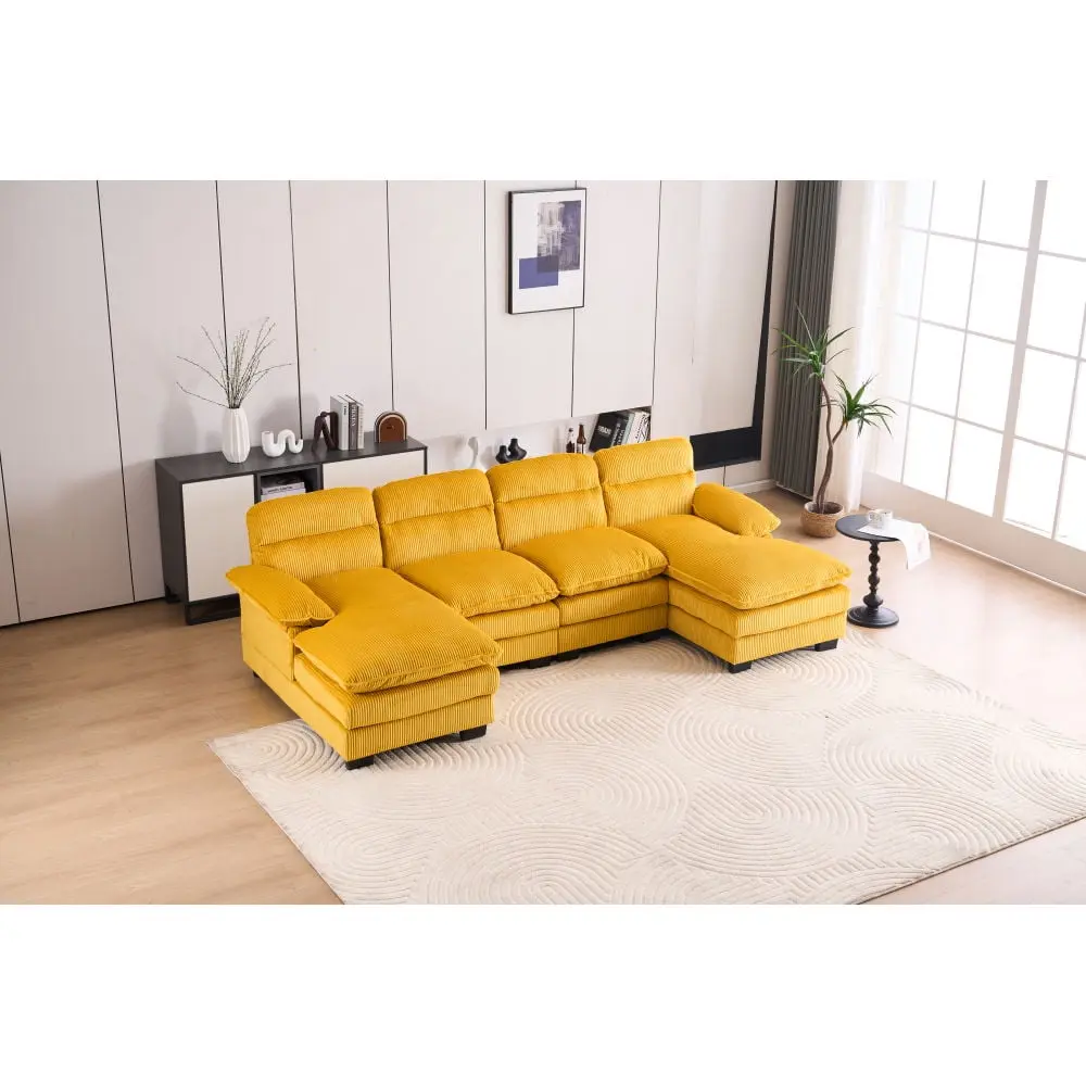 DeeHome U-Shaped Modular Sectional Sofa Two Single Seats and Two Chaise Corduroy Fabric