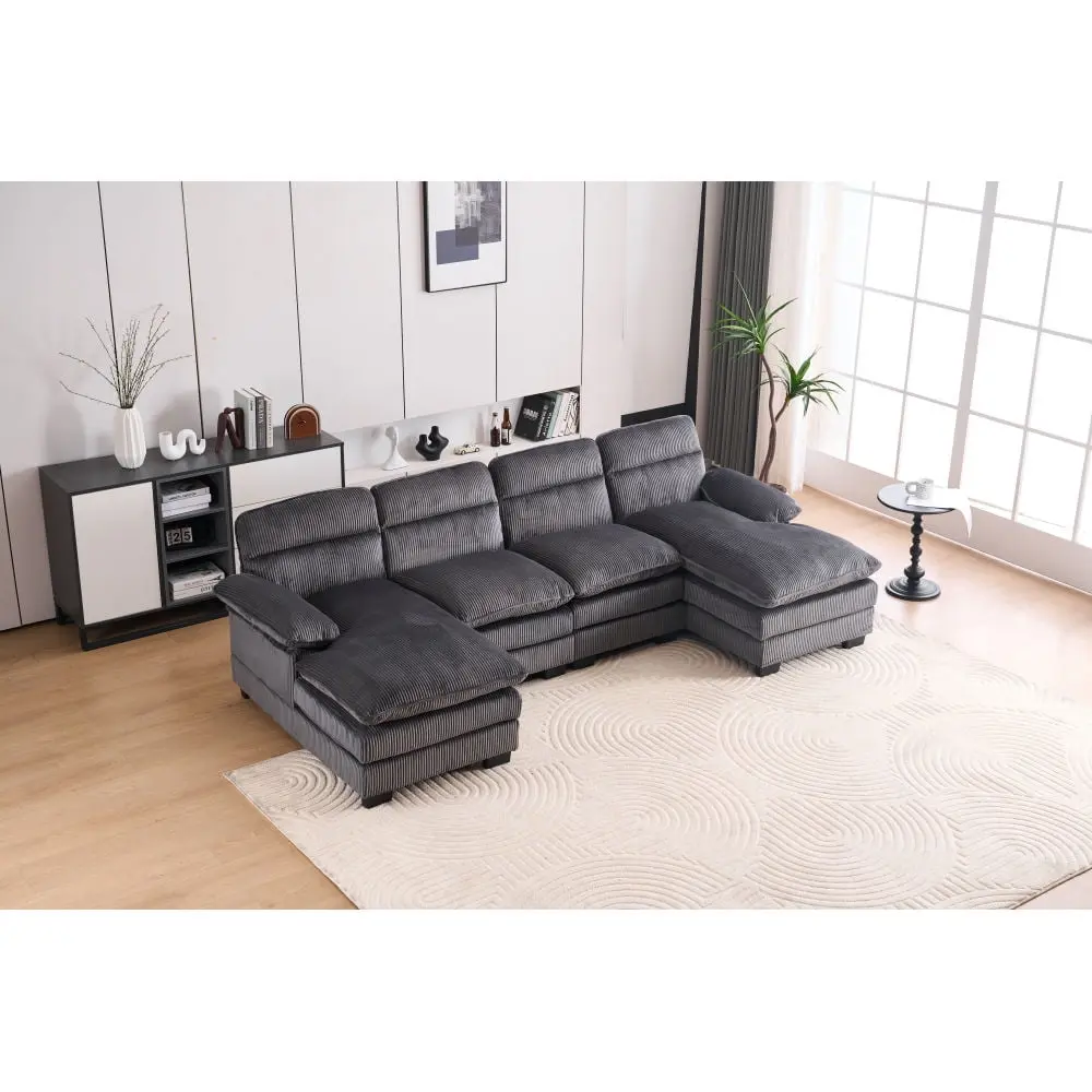 DeeHome U-Shaped Modular Sectional Sofa Two Single Seats and Two Chaise Corduroy Fabric