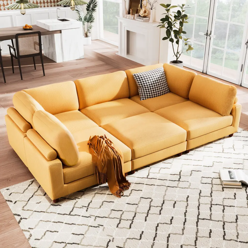 DeeHome U-style 163 Inch Modular Sectional Sofa Ottoman L Shaped Corner Sectional 6-Seater