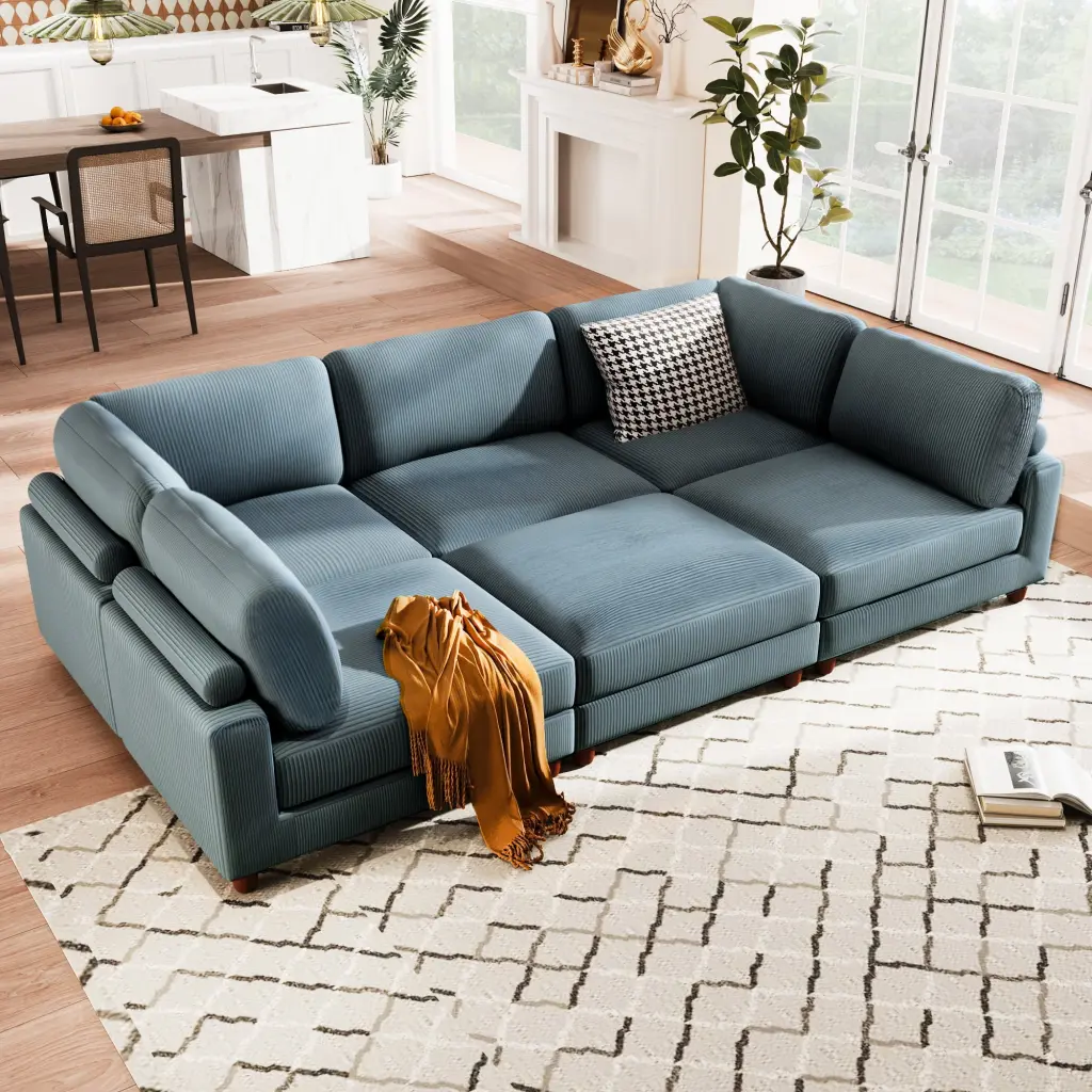 DeeHome U-style 163 Inch Modular Sectional Sofa Ottoman L Shaped Corner Sectional 6-Seater