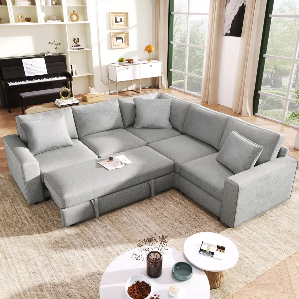 DeeHome U_STYLE 4-Seat L-shaped Modular Sofa Thick Backrest and Seat Cushions Living Rooms and Offices
