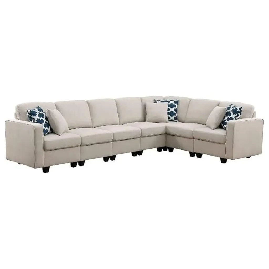 Devion Furniture Fabric Linen Reversible Modular Sectional Sofa Beige