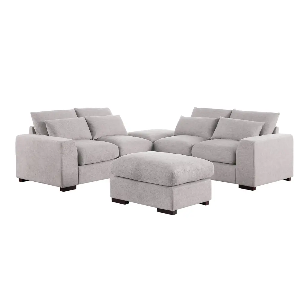 Devion Furniture Reversible Modular Sectional Fabric Sofa & Chaise Two Ottoman Light Gray