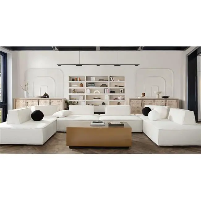 Diamond Sofa Cara Ivory Boucle Fabric Square Modular Lounger 2-Piece Set