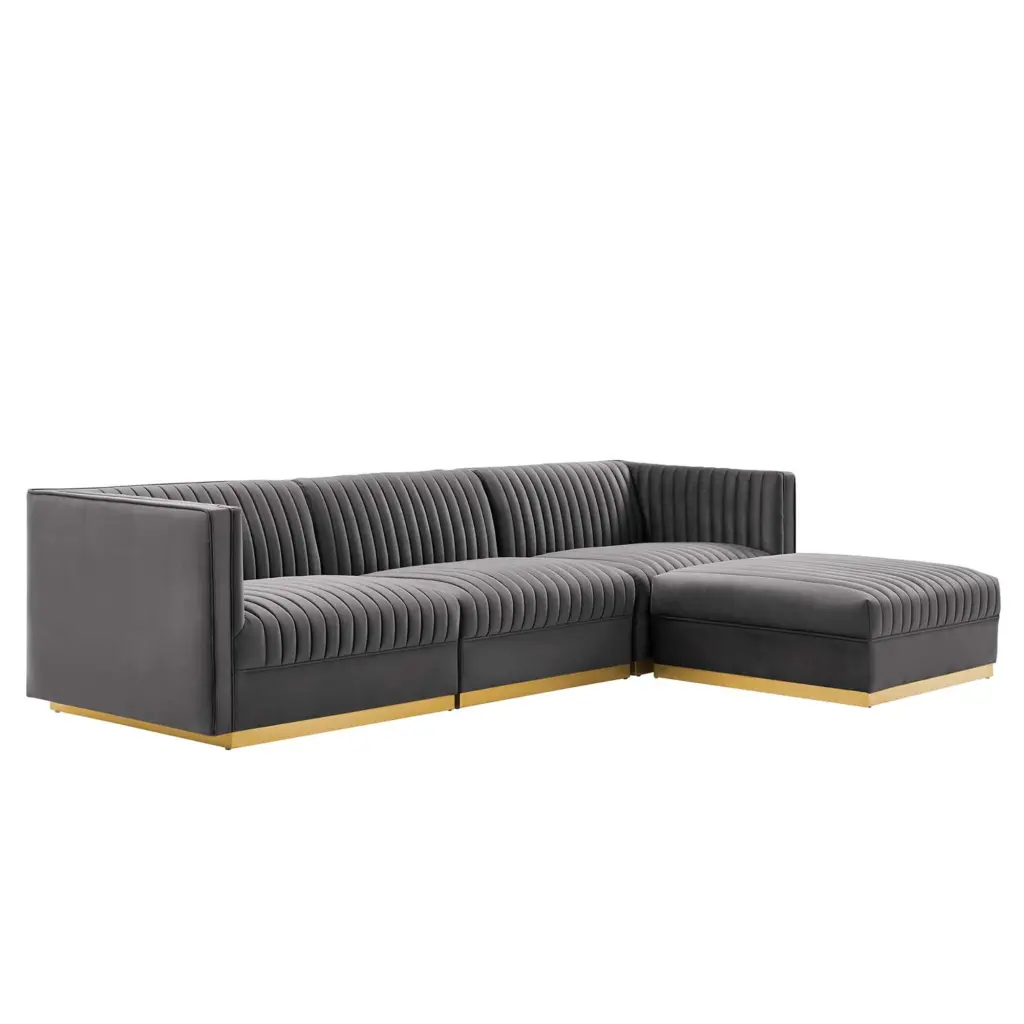 Glamorous Ergode Channel Tufted Velvet Modular Sectional Sofa Gold Base Stain-Resistant Comfortable Solid Construction
