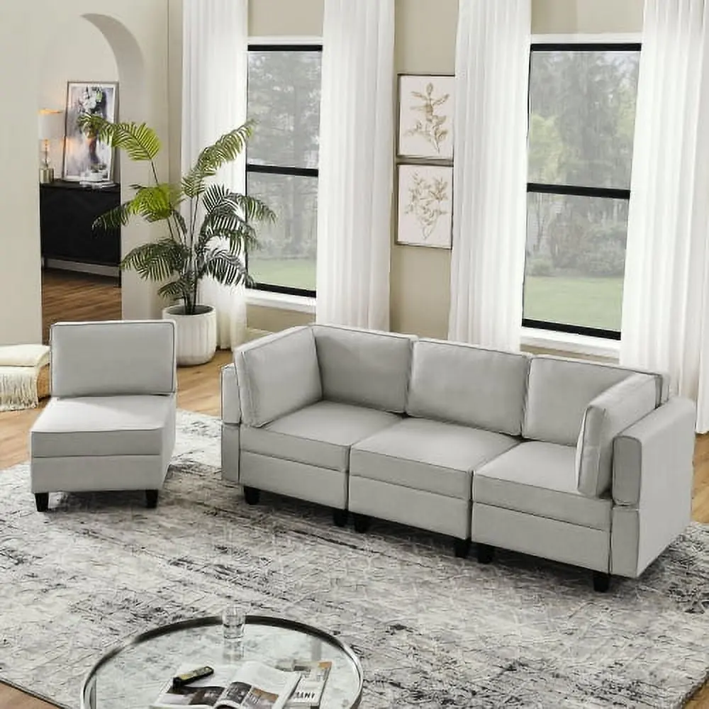 110.2x78.7 Linen Modular Sectional Sofa U Shaped Couch Adjustable Armrests and Backrests 6 Seat Reversible Sofa Bed Storag...