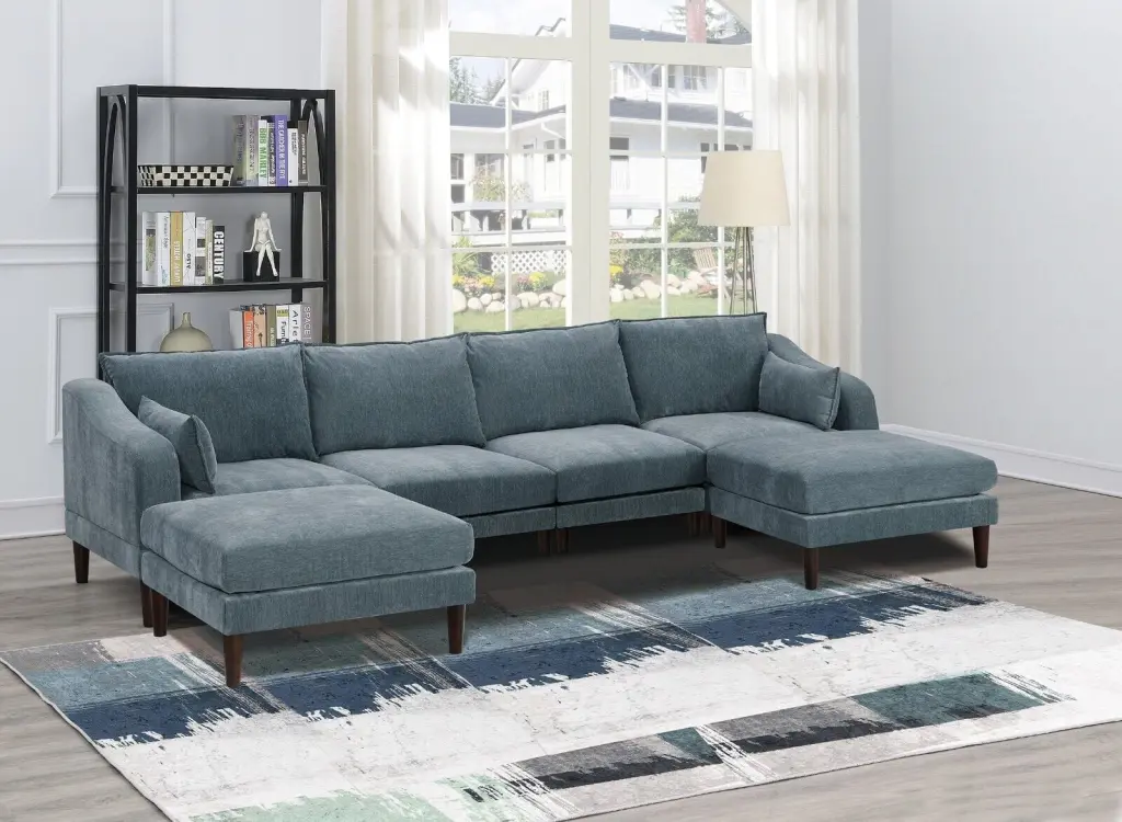 Classic 6pc Modular Sectional Set 2 Armless Chairs 2 Corner Wedges 2 Ottomans Mineral Morgan Fabric Esofastore