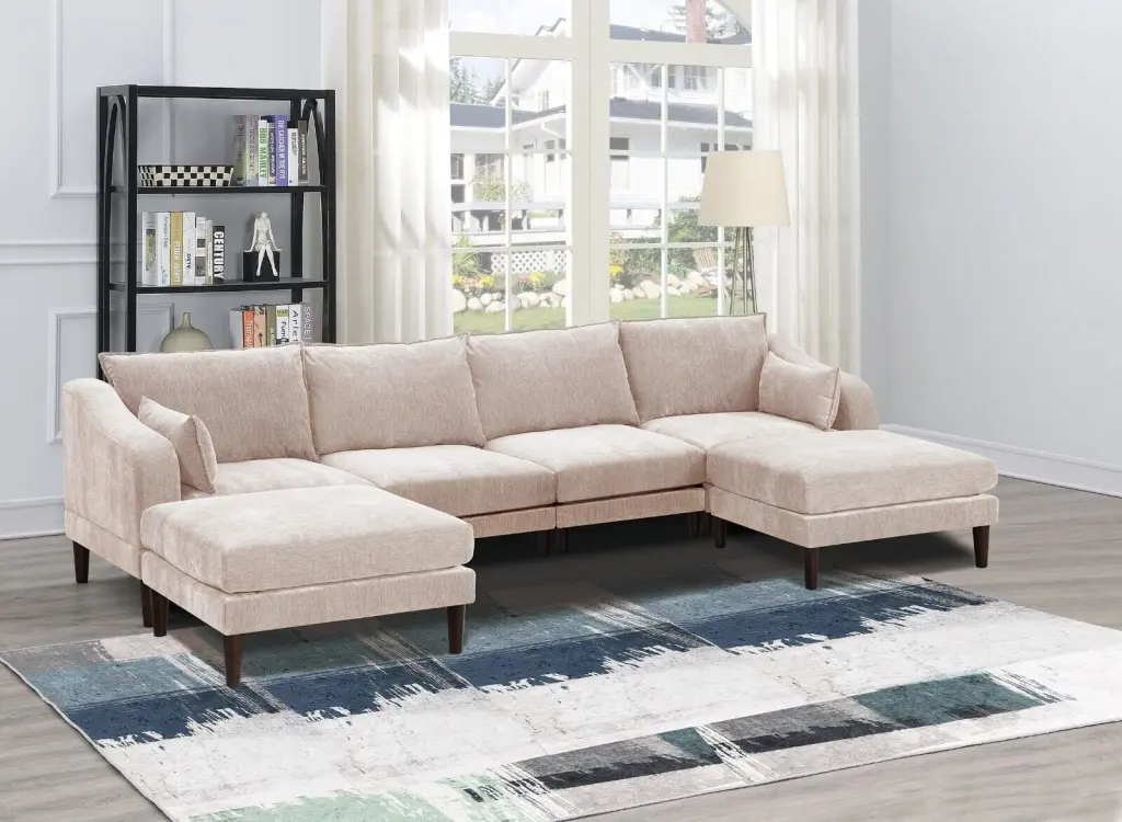 Classic 6pc Modular Sectional Set 2 Armless Chairs 2 Corner Wedges 2 Ottomans Blush Morgan Fabric Esofastore