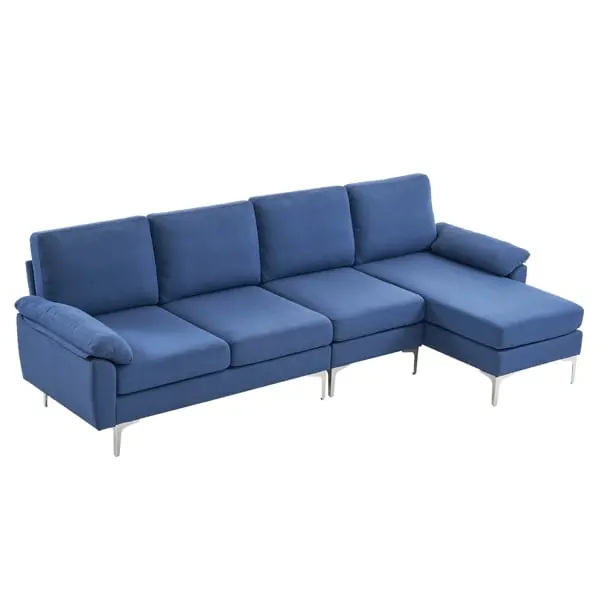 Fithood 280x140x86cm L-Shaped Glossy 4-Seater Indoor Modular Sofa Blue