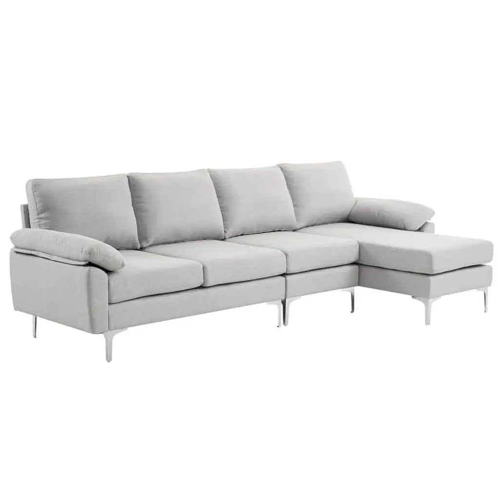Fithood 280x140x86cm L-Shaped Glossy 4-Seater Indoor Modular Sofa Light Gray