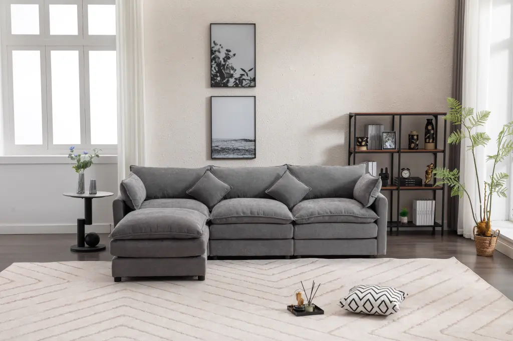 Modular Sectional Sofa - 3-Seater L-Shaped Sofa Ottoman Living Room or Bedroom Ghislaine