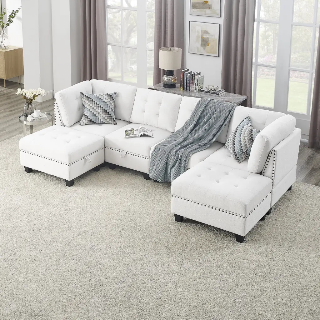 U Shape Modular Sectional Sofa DIY Combination Single Chairs, Corners, and Ottomans Grey Chenille Ghislaine