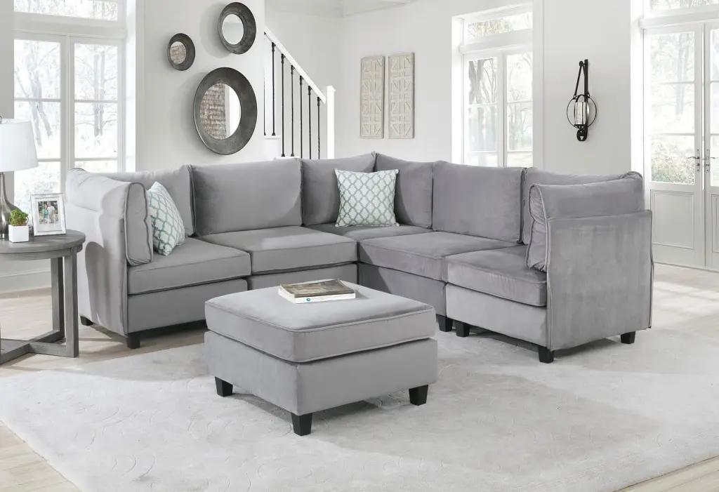 Zelmira 90 Gray Velvet 6Pc Modular Sectional Sofa Living Room Ghislaine