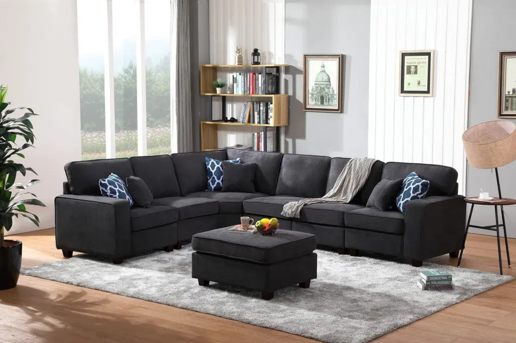 Jocelyn Woven 6Pc Modular L-Shape Sectional Sofa Ottoman Dark Gray Go Green Woods