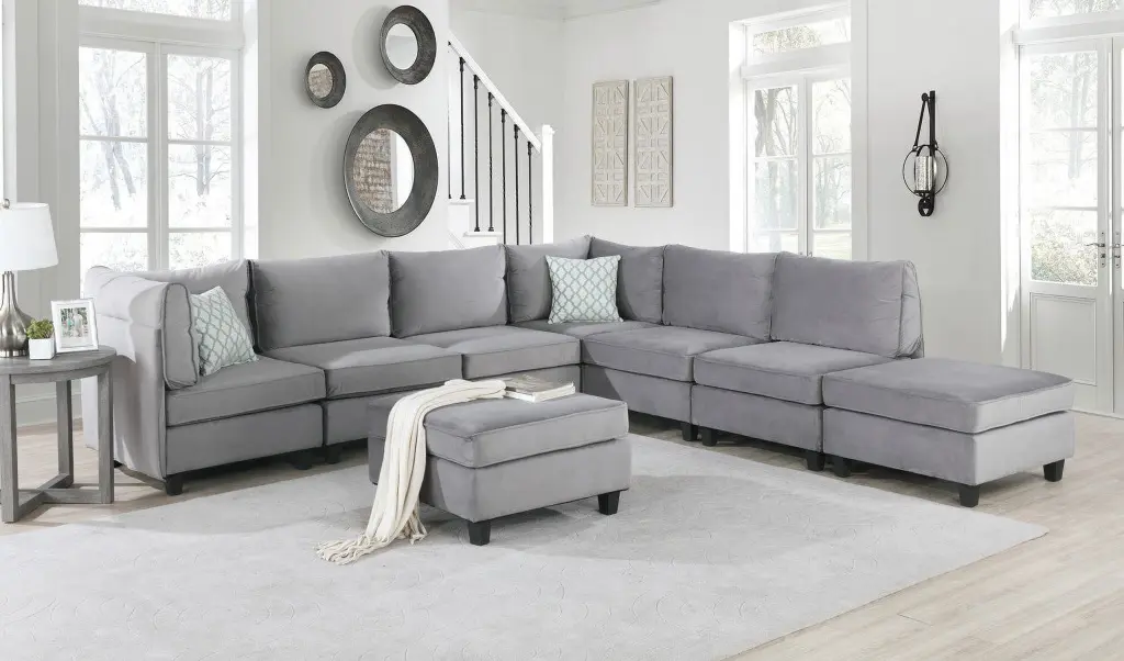 Zelmira Velvet 8Pc Modular Sectional Sofa Gray Modern Living Room Go Green Woods